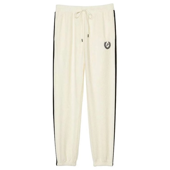 PINK by Victoria’s Secret Reverse Fleece Sweatpants in Ivory and Black, Sz L - Picture 1 of 7